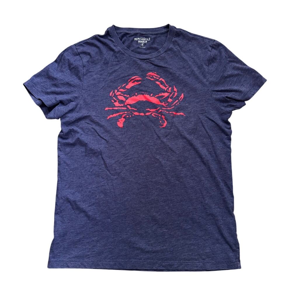 J.CREW Navy Red Crab Graphic Short-Sleeve Cotton T-Shirt Size Small